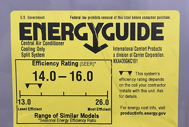 Energy Guide Label with SEER Rating
